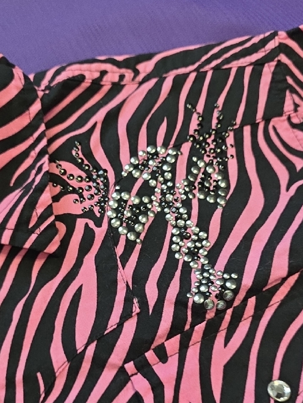 Womens's Pink & Black Zebra-Print Button Down Shirt - Picture 3 of 13